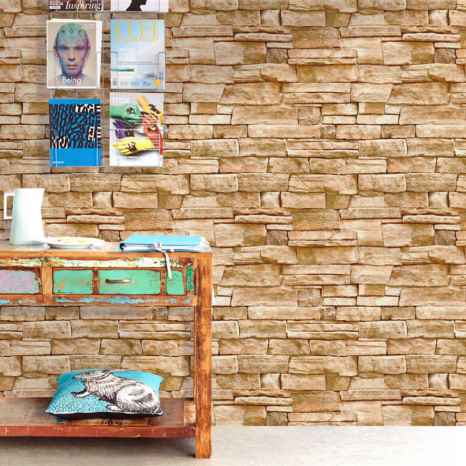 Beige brick veneer wallpaper