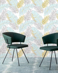 Tropical foliage wallpaper grey - blue and gold