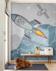 Child's blue rocket wallpaper