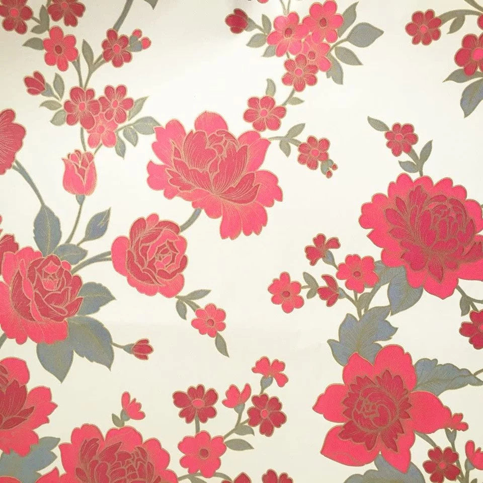 Vintage red flowers wallpaper