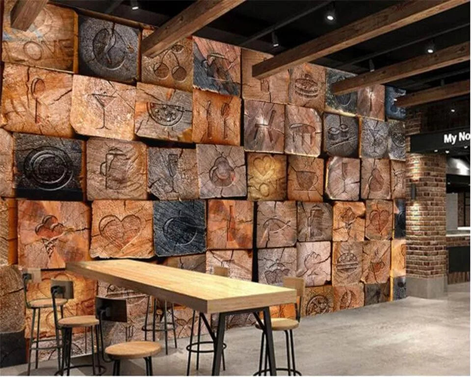 Wood block wallpaper