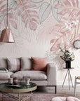 Pink tropical foliage wallpaper