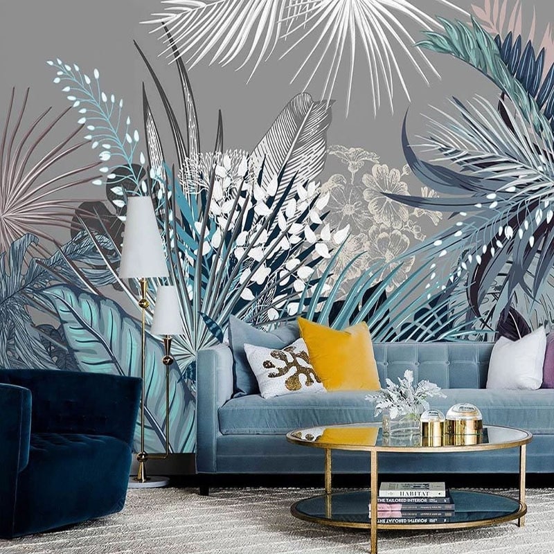 Retro tropical plants wallpaper