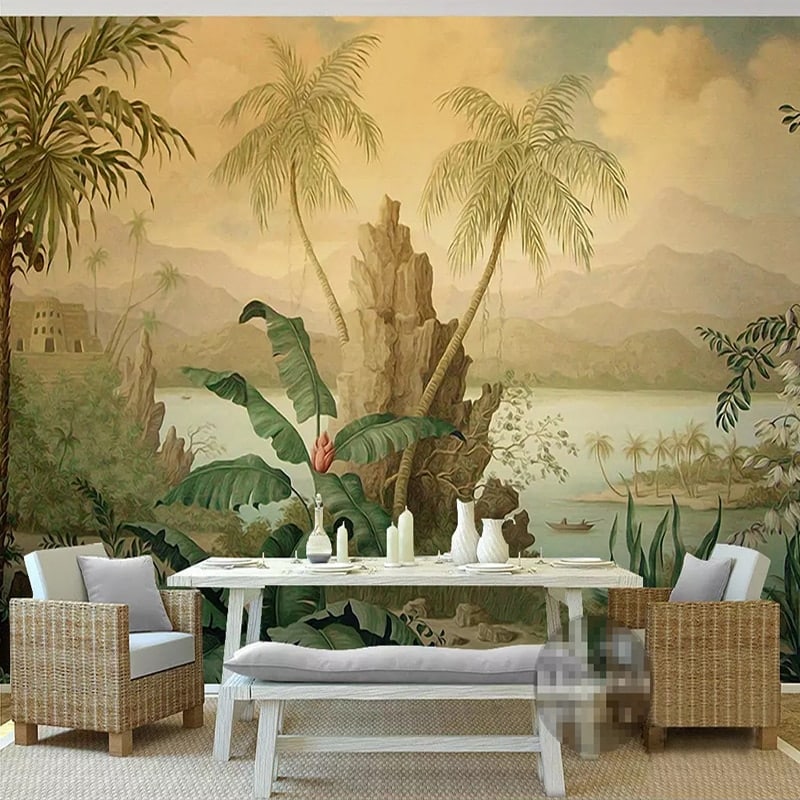 Retro tropical forest landscape wallpaper