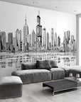 Black and white panoramic buildings wallpaper
