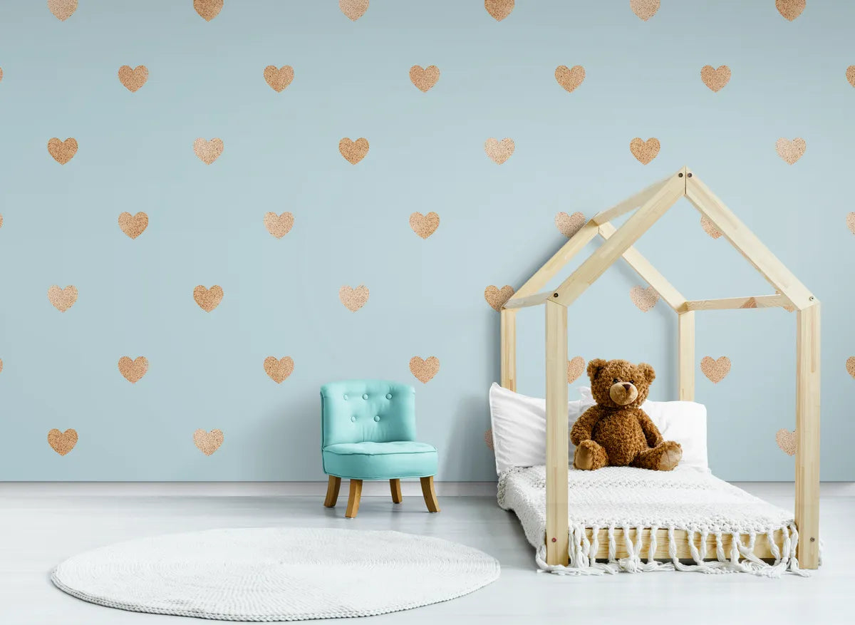 Child&#39;s wallpaper with a brown heart on a blue background