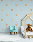 Child's wallpaper with a brown heart on a blue background