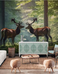 Panoramic forest and two deers wallpaper