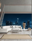 Panoramic buildings and blue night wallpaper