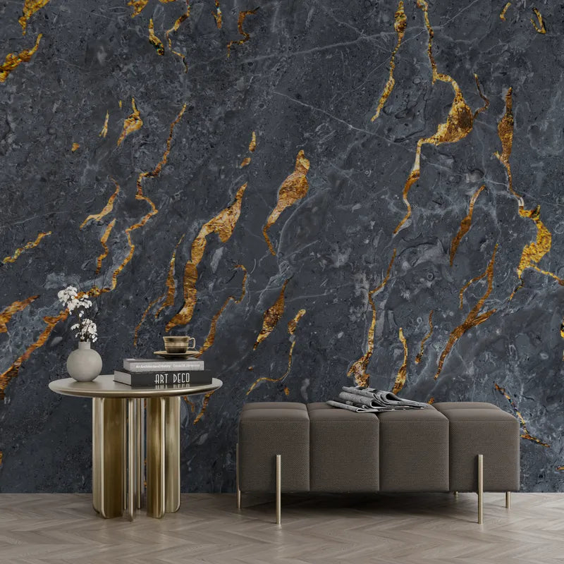 Black and gold marble stone wallpaper