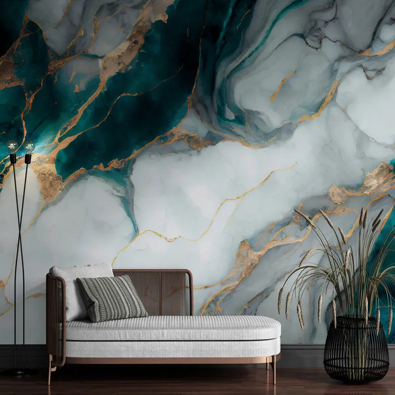 White and turquoise marble stone wallpaper