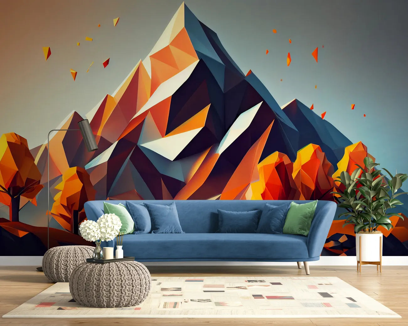Geometric mountain and autumn forest wallpaper