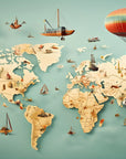 Child's world map with flying boats wallpaper