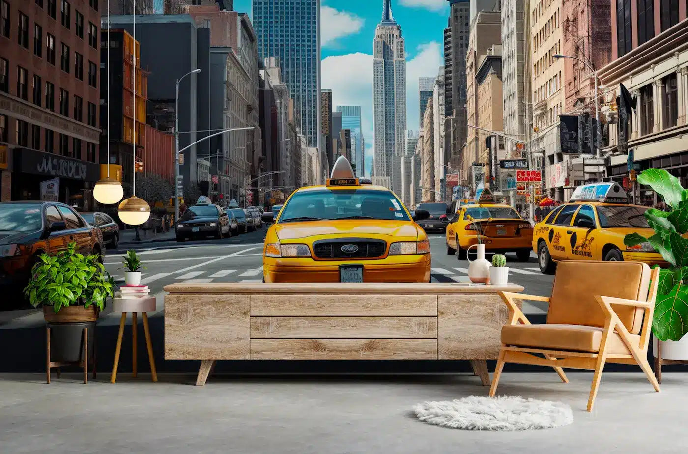 Panoramic New York yellow taxi wallpaper