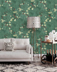 Vintage green floral wallpaper