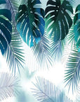 Green and blue tropical foliage wallpaper