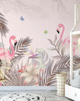 Child's tropical forest and flamingos wallpaper