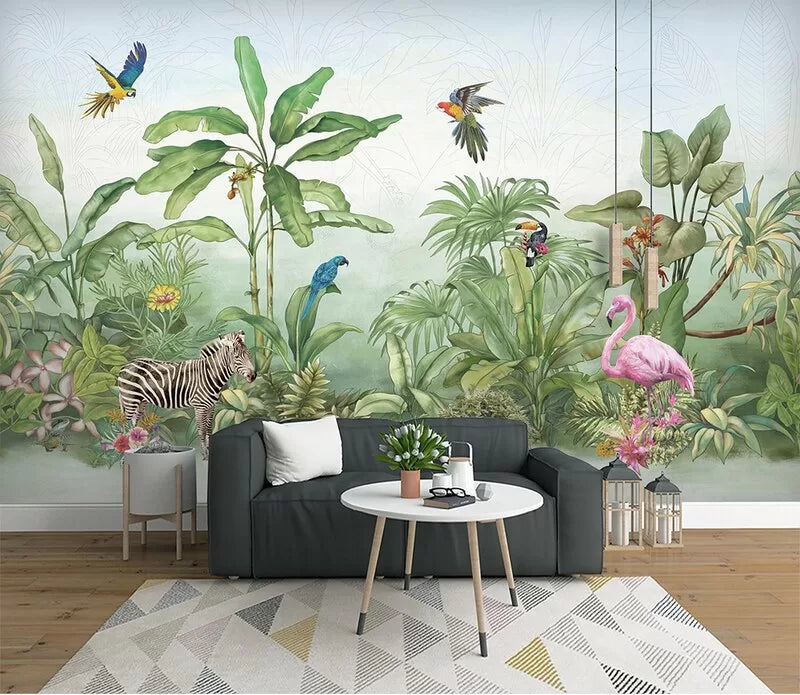 Papier peint oiseaux tropicaux et jungle