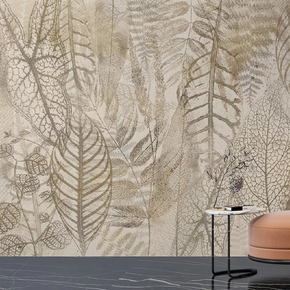 Light brown foliage wallpaper