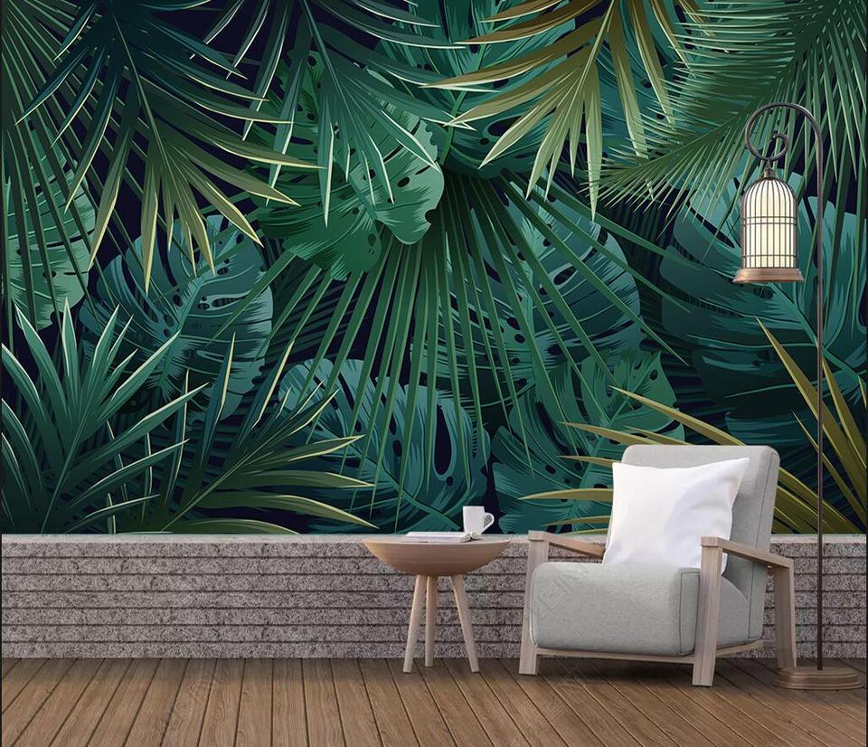 Dense tropical jungle foliage wallpaper