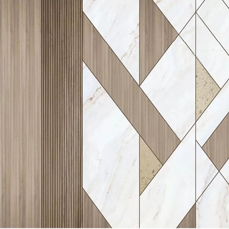 Marble and wood geometric pattern wallpaper