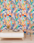 Multicoloured tropical foliage wallpaper