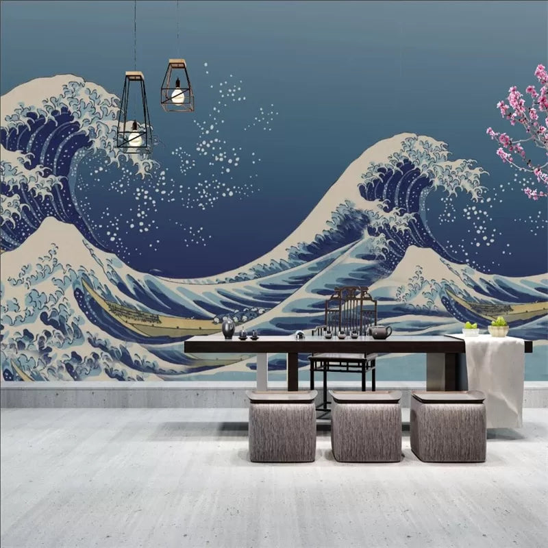 Japanese wallpaper blue waves