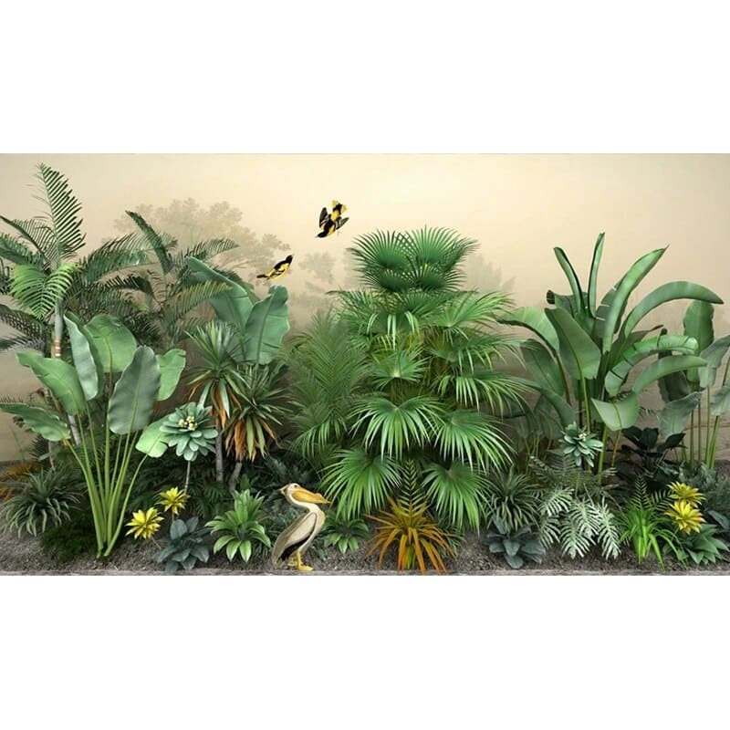 Tropical green plant foliage wallpaper