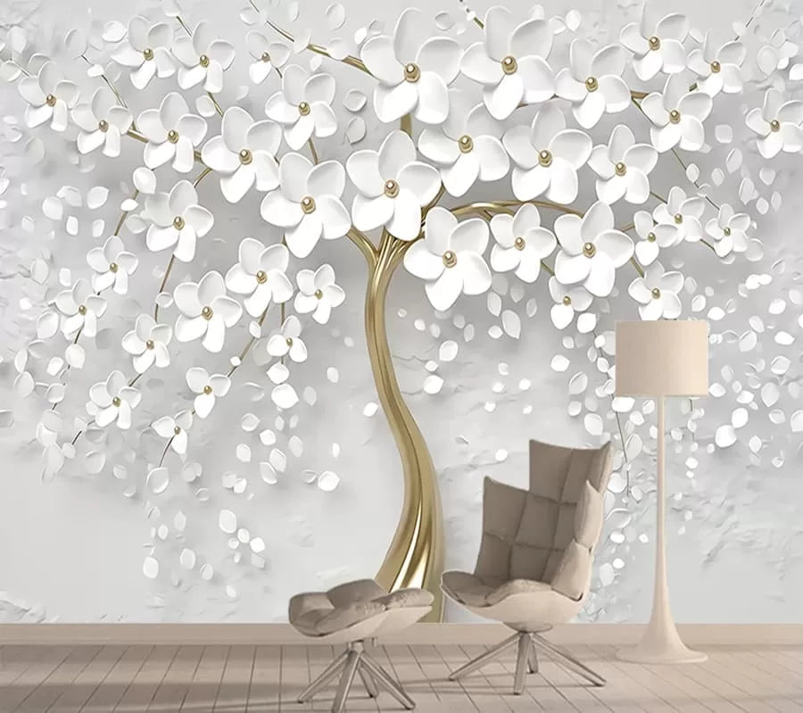 White 3D floral wallpaper