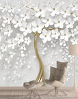 White 3D floral wallpaper