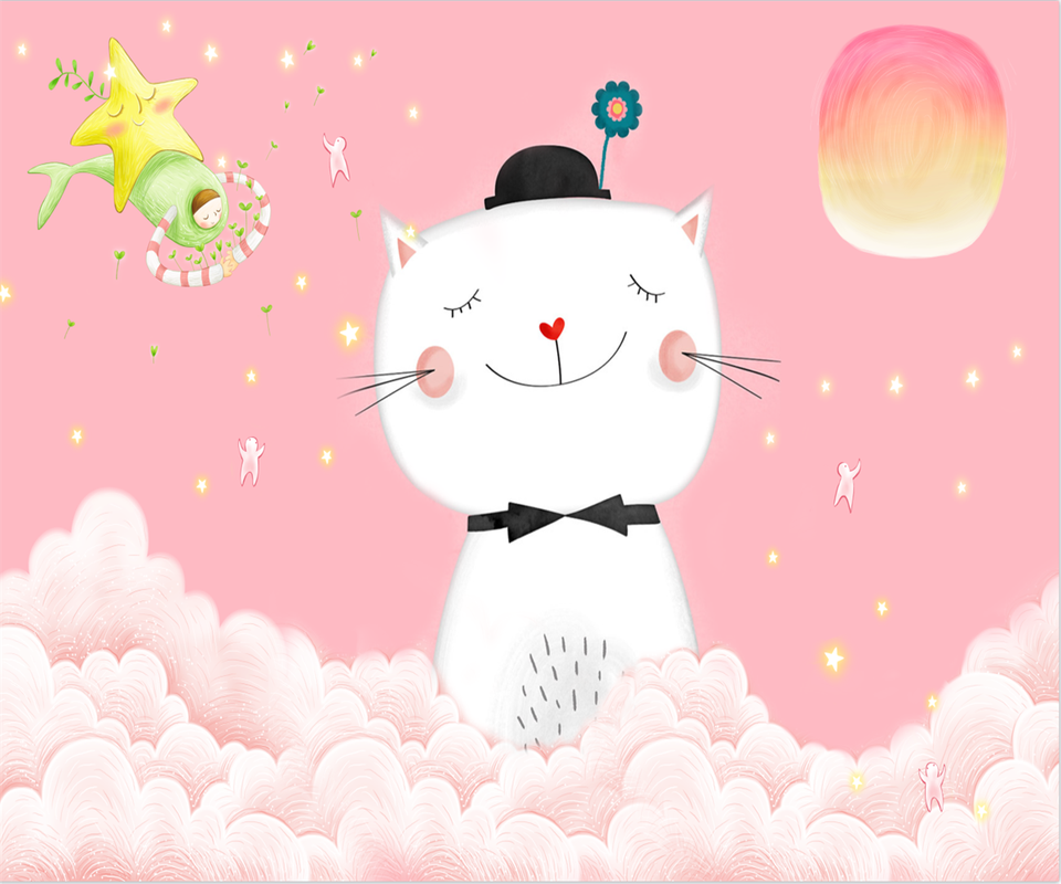 Child&#39;s wallpaper with a cat in the clouds