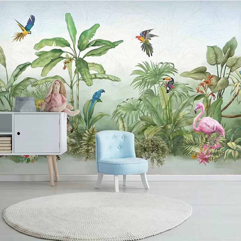 Tropical birds and jungle wallpaper