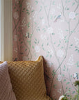 Vintage pink flowery branches wallpaper