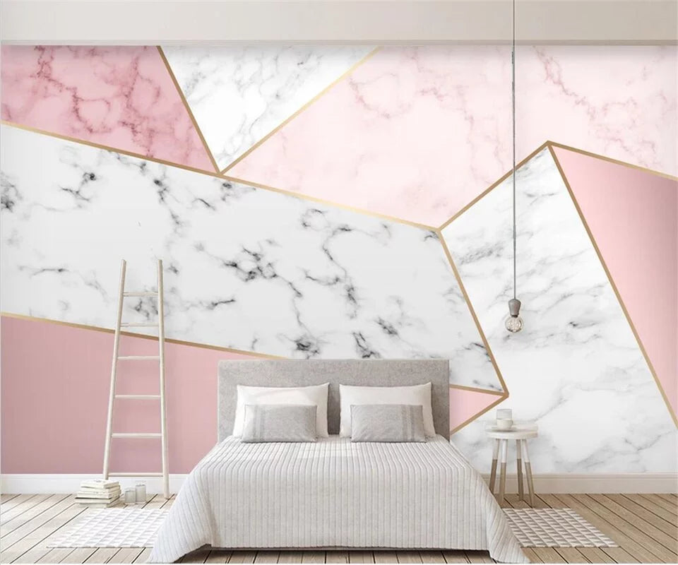 Pink and white marble geometric pattern wallpaper