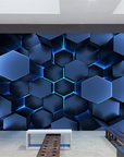 Blue hexagons 3D wallpaper