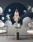 Papier peint pour enfant avec des astronautes et une fusée