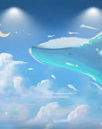 Papier peint pour enfant avec une baleine bleue dans les nuages ​​nocturnes