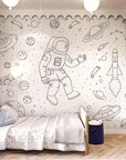 Child's black and white astronaut wallpaper