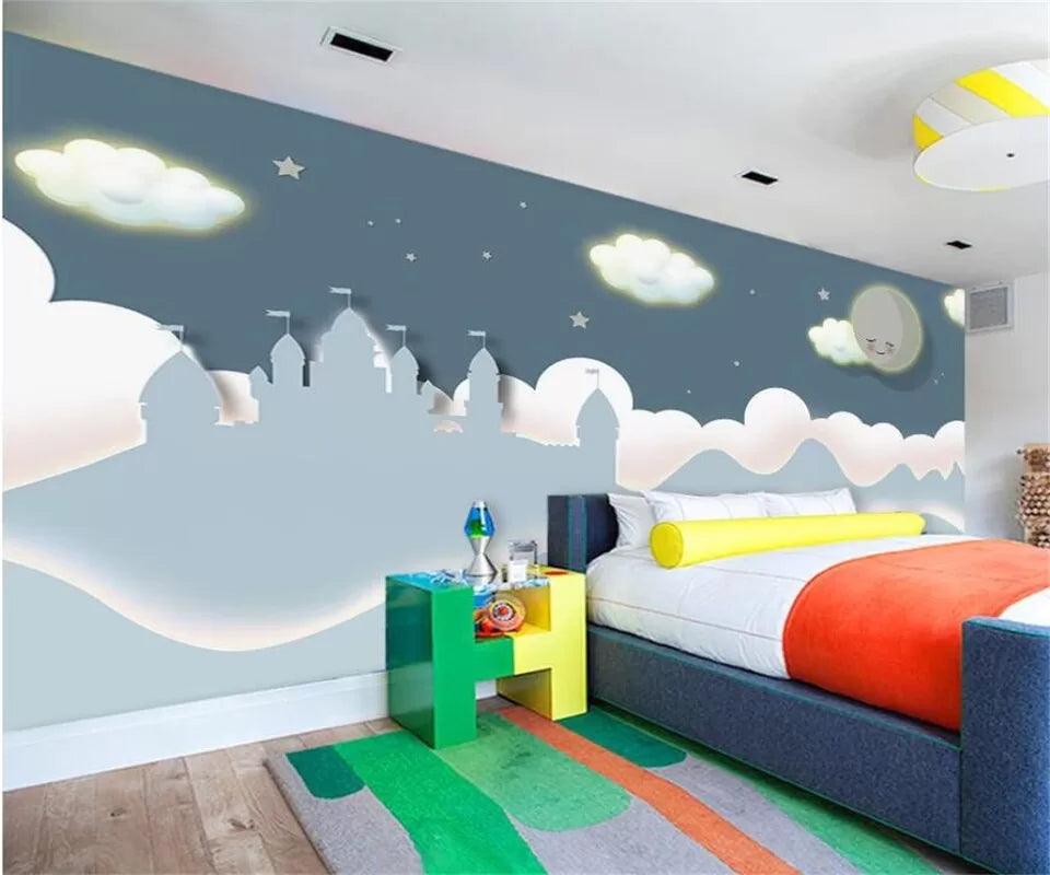 Child&#39;s wallpaper with a castle in the clouds
