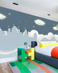 Child's wallpaper with a castle in the clouds