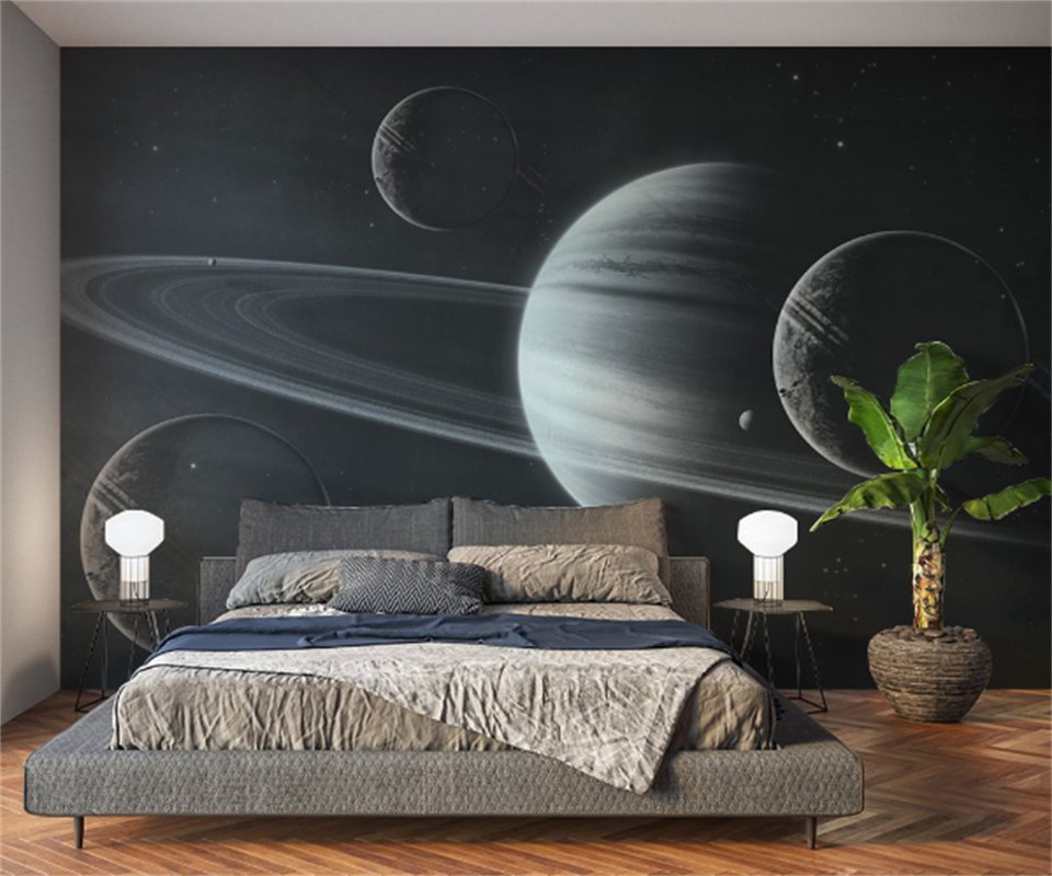 Papier peint panoramique planète noir et blanc