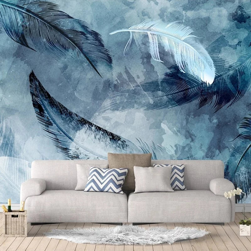 Vintage blue feather wallpaper