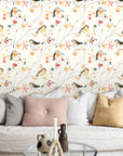 Vintage flowers and birds wallpaper