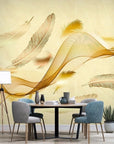 Panoramic golden feathers wallpaper