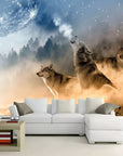 Starry sky and wolves wallpaper