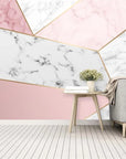 Pink and white marble geometric pattern wallpaper
