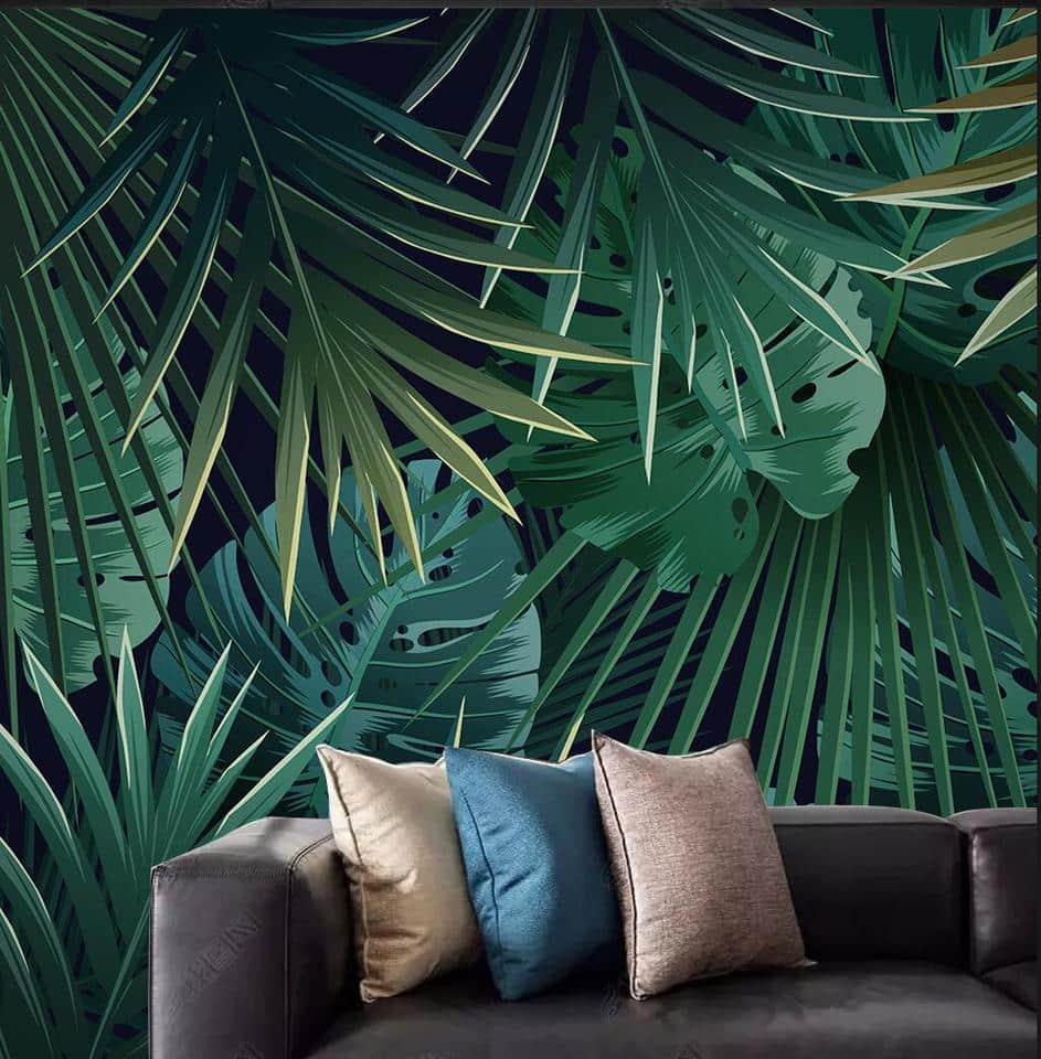 Dense tropical jungle foliage wallpaper