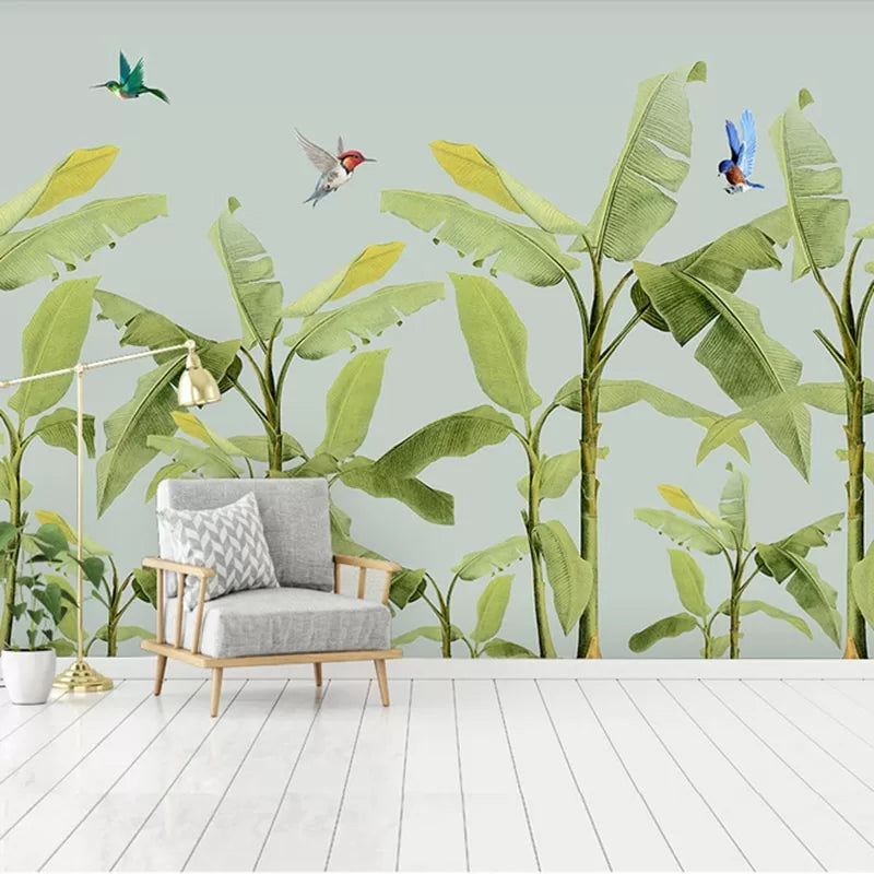 Green jungle and birds wallpaper