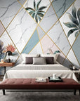 Tropical plants and marble geometric wallpaper