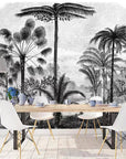 Papier peint palmiers de la jungle tropicale noir et blanc